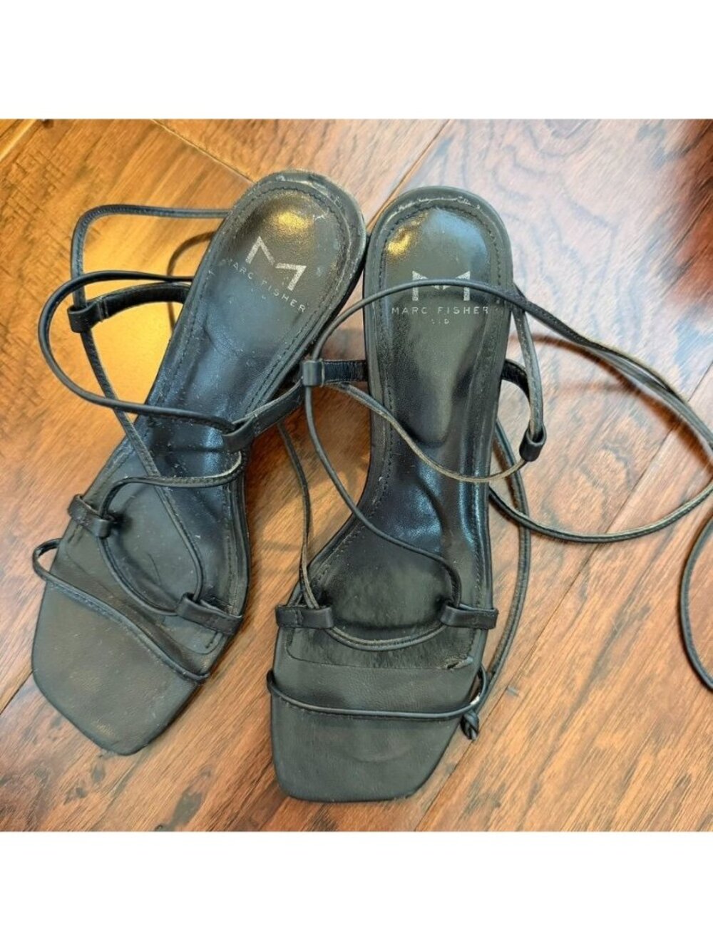 Marc Fisher Leather Black Strappy Heel Sandal Size 6